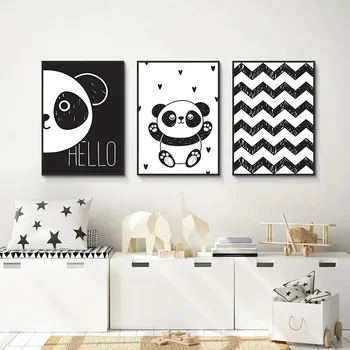 Gudrs Panda Melna Balta Dzīvniekus Audekla Glezna Līnijas Sveiki Abstraktu Bērnu Plakātu un Drukas Ziemeļvalstu Attēlu Kid Bērnu Istabas Interjeru
