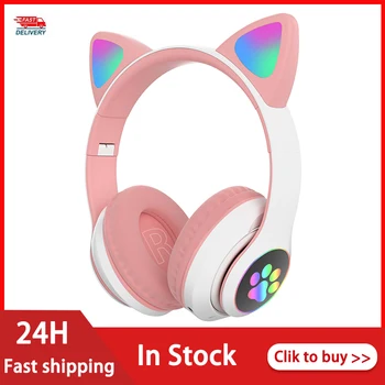 Gudrs RGB Kaķu Ausu Austiņas Bezvadu Bluetooth saderīgu Bass Varavīksnes Krāsu Kaķu Austiņas, Bērnu Svētku Dāvanu Austiņas