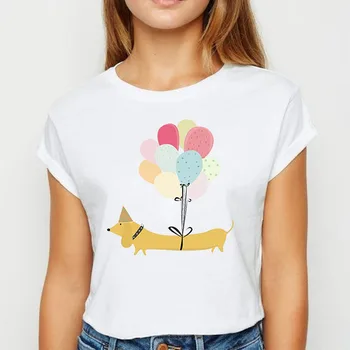 Gudrs suns Balonu Suņi Iespiests T Krekls Sievietēm, Plus Lieluma Īsām Piedurknēm t-veida Topi Smieklīgi Grafikas T Harajuku Karikatūra T-krekls Sieviešu