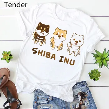 Gudrs Suns, Sieviešu T 2020. Gada Vasaras Modes sieviešu lielgabarīta T-krekls Shiba Inu suns Balts Tops sievietēm Harajuku t grafiskais