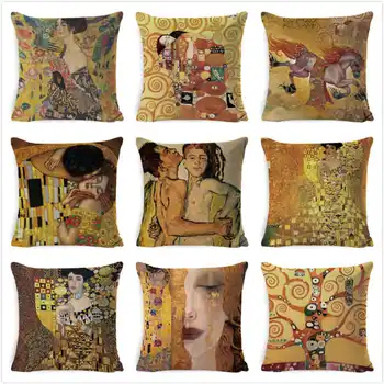 Gustava Klimta Glezna, Spilvens Segums Zelta Modeli Drukāt Spilvena Segums Veļa Kokvilnas 45*45 CM Mest Spilvendrāna Dekoratīvās Mājas