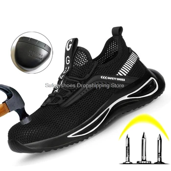Guyisa jaunu acu elpojošs drošības apavi vīriešiem gaismas anti-sagraut necaurduramām darba čības vīriešu darba drošības zābakus, drošības zābaki