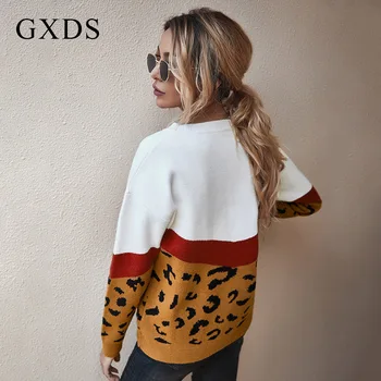 GXDS Rudens Džemperis Jauns O-apkakles Iela Tendence Leoparda Izšūšanas garām piedurknēm Džemperis korejas Gadījuma Zaudēt Ziemas Džemperis Sievietēm