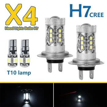 H7 LED Balts Lukturis H7 CREE Chip Xenon Super Halogēnu Miglas Spuldzes, Hid Cob 12V 501 Sānu apgaismojums 6000K 2GAB H7 + 2GAB T10 Gaismas
