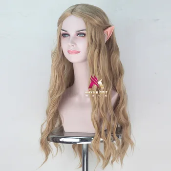 Halloween sieviešu Galadriel parūka Elf pointy ausis lomu spēlēt ilgi, zelta viļņaini mati Elfu karaliene Cate Blanchett matu maskas