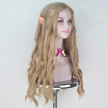 Halloween sieviešu Galadriel parūka Elf pointy ausis lomu spēlēt ilgi, zelta viļņaini mati Elfu karaliene Cate Blanchett matu maskas