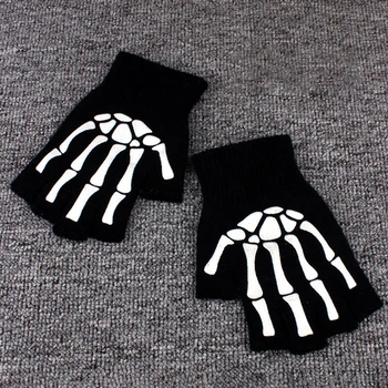 Halloween Skeleta Galvaskauss Pusi Pirkstu Cimdi, kas Spīd Tumsā Fingerless Stiept trikotāžas-Adītus Ziemas Dūraiņi Cimdi Bērniem