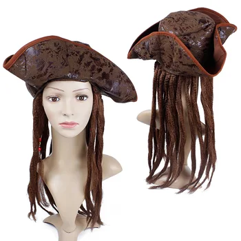 Halovīni kostīms, Unisex pieaugušo Pu pirate captain jack sparrow parūkas cepuri karību jūras pirāti cosplay Piederumi