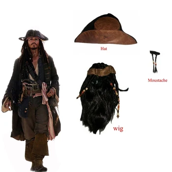 Halovīni kostīms, Unisex pieaugušo Pu pirate captain jack sparrow parūkas cepuri karību jūras pirāti cosplay Piederumi