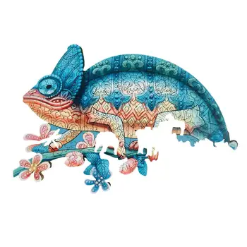 Hameleons Mākslu Puzzle Neregulāras Formas Krāsu Dzīvnieku Koka Puzli Pieaugušajiem Un Bērniem, Izglītības Bloki Rotaļlietas