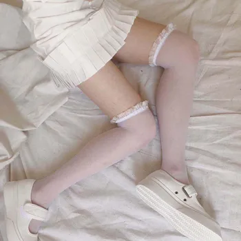 Harajuku Gothic Japāņu Vēstuli Izdrukāt Sexy Lolita Mežģīnes Augstu Zeķes, Sieviešu, Meiteņu Vasaras Plānas Streetwear