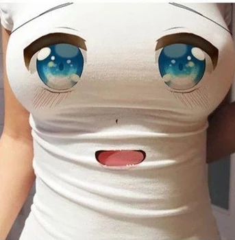 Harajuku gudrs 3D Parādīt attēls sexy cieši piegulošu krūtis lielas acis karikatūra izdrukāt īsām piedurknēm slim pieguļošs ķermeņa t-krekls streetwear