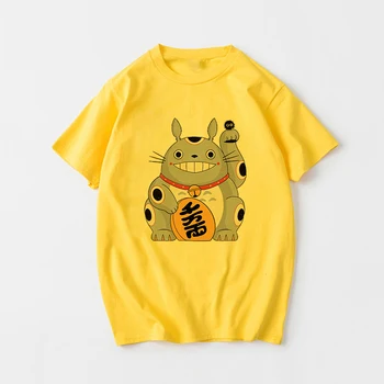 Harajuku Kawaii Totoro Smieklīgi, T Krekli Vasaras Top Karikatūras Japāņu Streetwear Anime Tshirt Modes Īsām Piedurknēm Tees Laimīgs Kaķis