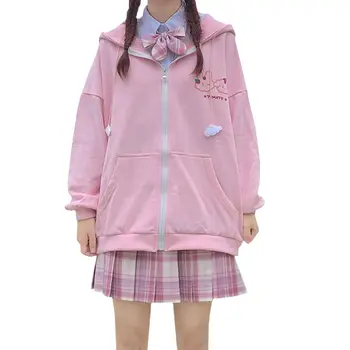 Harajuku Lielgabarīta Anime Zip Up Hoodies Sieviešu Y2k Plus Lieluma Kawaii Drēbes Korejas Modes Garām Piedurknēm Topi Džemperi
