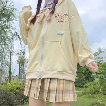 Harajuku Lielgabarīta Anime Zip Up Hoodies Sieviešu Y2k Plus Lieluma Kawaii Drēbes Korejas Modes Garām Piedurknēm Topi Džemperi