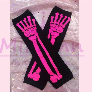 Harajuku Punk Stila Black Galvaskausa Pusē Pirkstu Cimdu Sieviešu trikotāžas-Adītus ar garām Piedurknēm Gothic Fingerless Cimdi Streetwear
