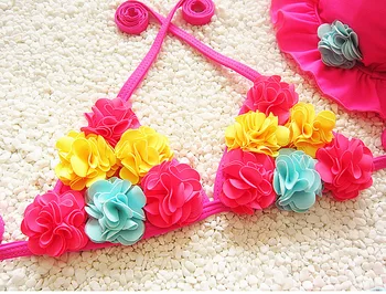 Havaju Stila Bērnu Bērni Meitenes Bikini Trīs Gabalus Peldēšana Sadalīt Tops + Svārki + Cepure Peldkostīmi Vasaras Pludmales Ziedi Peldkostīmu SA4007