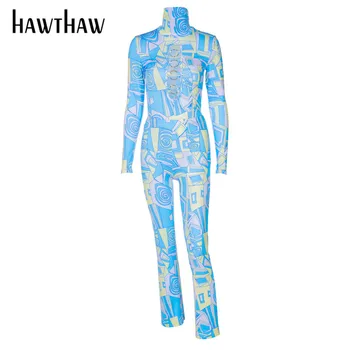 Hawthaw Sieviešu Rudens Garām Piedurknēm Dobi No Iespiests T Krekls Topi Garas Bikses Divi Gabali Uzstādīt Uzvalks Ir 2021. Sieviešu Apģērbu Streetwear