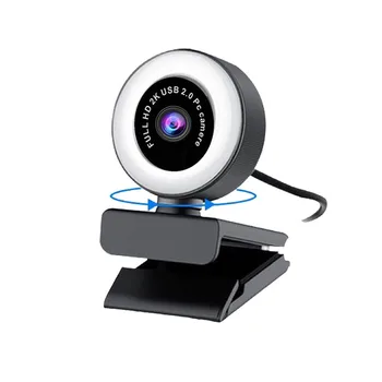 HD, 2K/1080P Autofokusu USB 2.0 Web Kamera Ar Mikrofonu Ar LED Ring Light For PC Raut Skype OBS Tvaika Mini Datoru WebCam