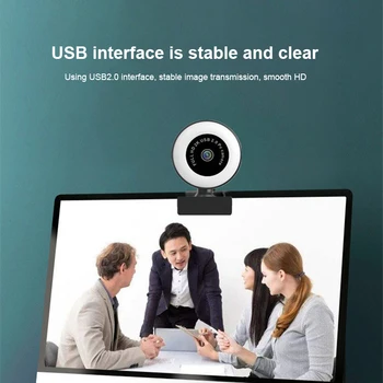 HD, 2K/1080P Autofokusu USB 2.0 Web Kamera Ar Mikrofonu Ar LED Ring Light For PC Raut Skype OBS Tvaika Mini Datoru WebCam