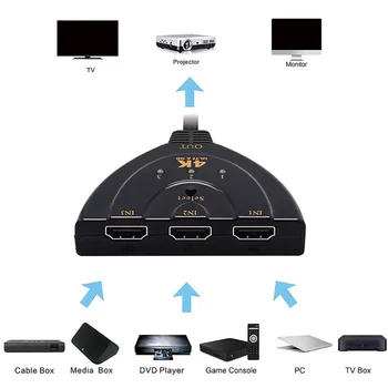 HDMI-Saderīgam Komutatoru 4K*2K 3D Mini 3 Portu Slēdzi 1.4 b 4K Sadalītāja 1080P 3 in 1 no Ostas centrs DVD HDTV Xbox PS3 PS4