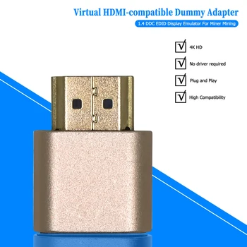 HDMI-Saderīgam lfd Displejs 4K 3840x2160 Lelli Plug Galvām Displejs Virtuālo Plug Lelli Emulatora Adapteris Bitcoin Mining