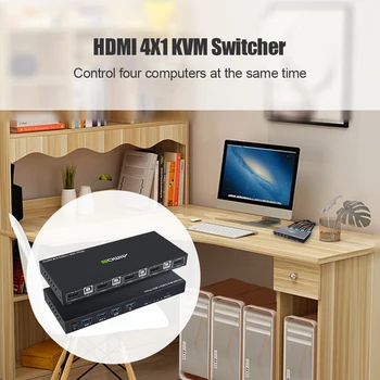 HDTV KVM Slēdzis 4) Ostas 4K USB Sadalītāja Komutatoru Rūtiņu Koplietošana, Monitoru, Printeri, Klaviatūras, Peles, Adaptīvā EDID/HDCP Plug and Play