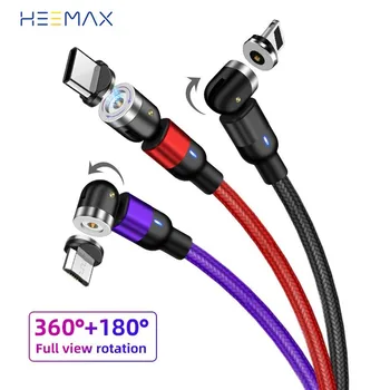 HEEMAX 540 Grādu Rotējošu Magnētisko Kabeļa Mikro USB Type C Tālruņa Kabeli, Lai iPhone 11 Samsung Xiaomi USB Kabeli, strāvas Vads
