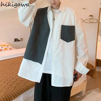 Hikigawa Vintage Harajuku Camisas garām Piedurknēm, Sieviešu Topi Plus Lieluma Salikuma Krekli Vīriešiem Gadījuma korejas Modes 2021 Blūzes