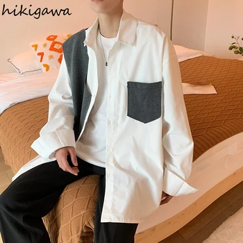 Hikigawa Vintage Harajuku Camisas garām Piedurknēm, Sieviešu Topi Plus Lieluma Salikuma Krekli Vīriešiem Gadījuma korejas Modes 2021 Blūzes