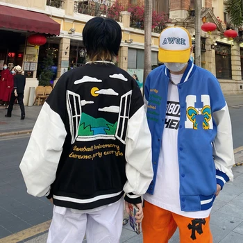 Hip Hop Beisbola Jaka Mens Harajuku Izšuvumi Lielo Burtu B H Streetwear Gadījuma Kokvilnas Koledžas Modes Bomber Jacket Pāris