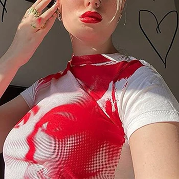 Hip Hop Grafiskais Izdrukāt T-krekls Y2K Harajuku Sievietēm ar Īsām Piedurknēm Slim Fit Kultūraugu Top Vasaras Baltos Vasaras Kaklasaiti Krāsošanas Tees Gotikas