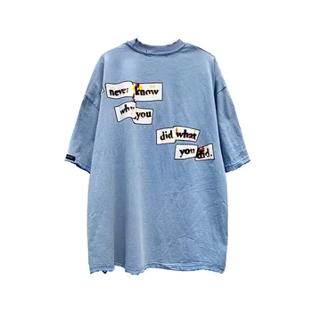 Hip Hop, Punk Mazgā Retro Drukāt Vīriešu T Krekls Lielajam Izkropļota Portrets Īsām Piedurknēm Sievietēm Zilā Tshirts Grafikas Tees Streetwear
