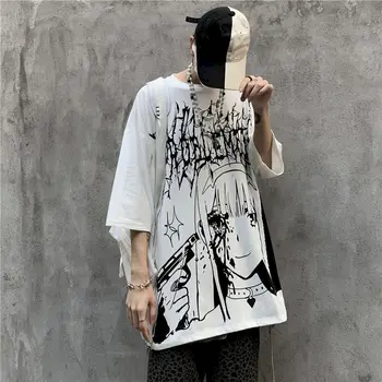 Hip hop Tumši Manga, Anime, Drēbes, T Kreklu apdruka Vīriešu Sieviešu Harajuku Gothic Unisex Topi Tee Zaudēt Lielgabarīta T-krekls alternatīvu apģērbu