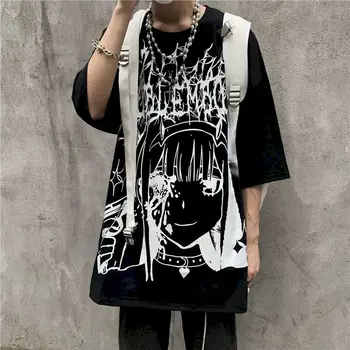 Hip hop Tumši Manga, Anime, Drēbes, T Kreklu apdruka Vīriešu Sieviešu Harajuku Gothic Unisex Topi Tee Zaudēt Lielgabarīta T-krekls alternatīvu apģērbu