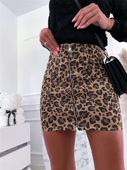 HIRIGIN Sieviešu Leopard Rāvējslēdzēju Bodycon Zīmuli Svārki Rudens 2020 Jaunu Gadījuma Modes Augsta Vidukļa Mini Svārki Naktsklubs Streetwear