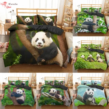 Homesky Panda Gultas Komplekts 3D Iespiesti Dzīvnieku Sega sedz Dvīņu Pilna Karaliene, Karalis Dubultā ĀS Vienu Izmēru Gultas Vāciņu, 2 Spilvendrāna/3Pcs