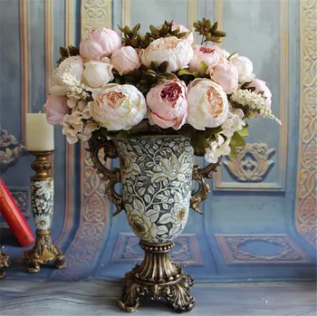 Hot Augstas Kvalitātes Zīda Viltus ziedu Multi-izmantot Kāzu Puse, Mājas Apdare Eiropas Rudenī Spilgts Peonija Lapu Mākslīgie Ziedi