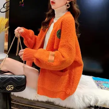 HsaIdle Stila Brīvs Džemperis Mētelis Sievietēm ir 2021. gadam Pavasara un Rudens Jaciņa korejiešu Stilā Šiks Streetwear Trikotāžas Jakas