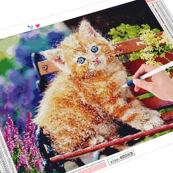 HUACAN Dzīvnieku Dimanta Izšuvumi 5D Kaķis Pilnu Kvadrātveida Dimanta Glezniecības Mājas Apdare Mozaīkas Jaunas Ielidošanas Roku darbs