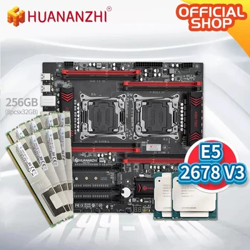HUANANZHI X99 T8D X99 Mātesplati ar Intel XEON E5 2678 V3*2 ar DDR3 RECC 8*32G DDR3 RECCmemory combo kit komplekts NVME NGFF USB