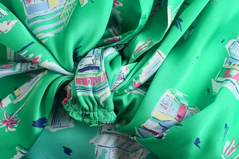HWLZLTZHT Sieviešu Krekli Green Print Gredzenūbele Krekls Sieviete Vasarā Ir 2021. garām Piedurknēm Mezgls Kultūru Tops Sievietēm, Blūzes Asimetrisko Hem Augšu