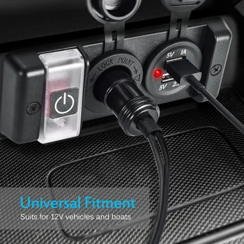 Iepriekš Vadu 12V Slēdzis Slēdzis Panelī Dual USB Lādētāja Ligzda 2.1/1A ar LED Indikatoru & Cigarešu Aizdedzinātāja Ligzdā par Auto