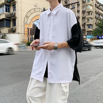 Iesējuma Atšķirībā Krekli Vīriešu Modes Ikdienas Krekls Vīriešiem korejas Brīvs Kleita Krekls Vīriešu Sociālo Streetwear Īss piedurknēm Krekls Vīriešiem