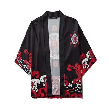 INCERUN ir 2021. Vīriešu Krekls Uzdrukāts Atvērto Valdziņu Japāņu Kimono Jaka Gadījuma 3/4 Piedurknēm Vintage Streetwear Harajuku Vīriešu Mēteli Topi
