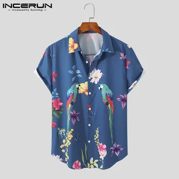 INCERUN Vīriešiem Havaju Krekls Uzdrukāts Atloks ar Īsām Piedurknēm Vasaras Brīvdienas Ikdienas Vīriešu Apģērbs Streetwear Ir 2021. Pogu Camisas S-3XL 7