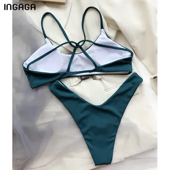 INGAGA Sexy Bikini Izgriezt Sieviešu Peldkostīmi Salātu Peldkostīmi Sievietēm, Augstu Kāju Biquini peldkostīms Ir 2021. Cietā Zaļā Bikini Komplekts