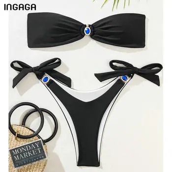 INGAGA Sexy Bikini Sieviešu Peldkostīmi Lenta Peldkostīmi High Cut peldkostīms Ir 2021. Augsta Vidukļa Beachwear Vasaras Mezgloti Biquini