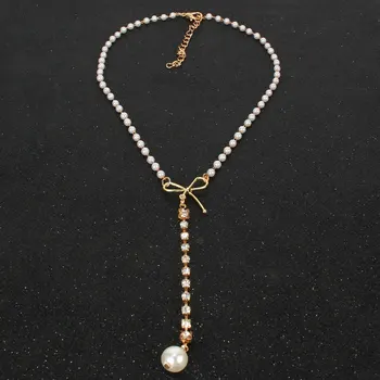 Ins Modes Salds korejiešu Stilā, Pērļu Imitācijas Clavicle Kaklarota Sievietēm Personības Ķēdes Priekšgala mezgls Rhinestone Kulons, Kaklarota