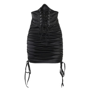InsDoit Gothic Augsta Vidukļa Vasaras Mini Svārki Sieviešu Vintage Streetwear Modes Aukliņu Mežģīnes Up Svārki Seksīga, Elegants, Īsi Svārki